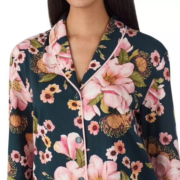 Room Service Ladies' Shawl Collar‎ Pajama Set PJ  Color: Pink (Floral) - Picture 4 of 7